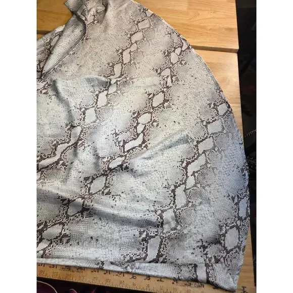 TCEC Snake Print Satin Hi-Lo Bias Cut Skirt Y2k 2000's Large Side Zip Button - Picture 11 of 12